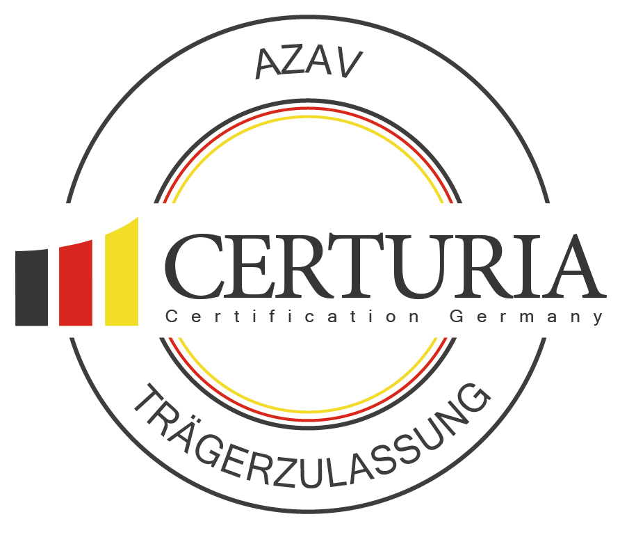 Certuria Siegel AZAV Trägerzulassung des gründungs.centers für AVGS-Gründungscoaching, Karrierecoaching, BAFA-Förderung und BAFA-Beratung